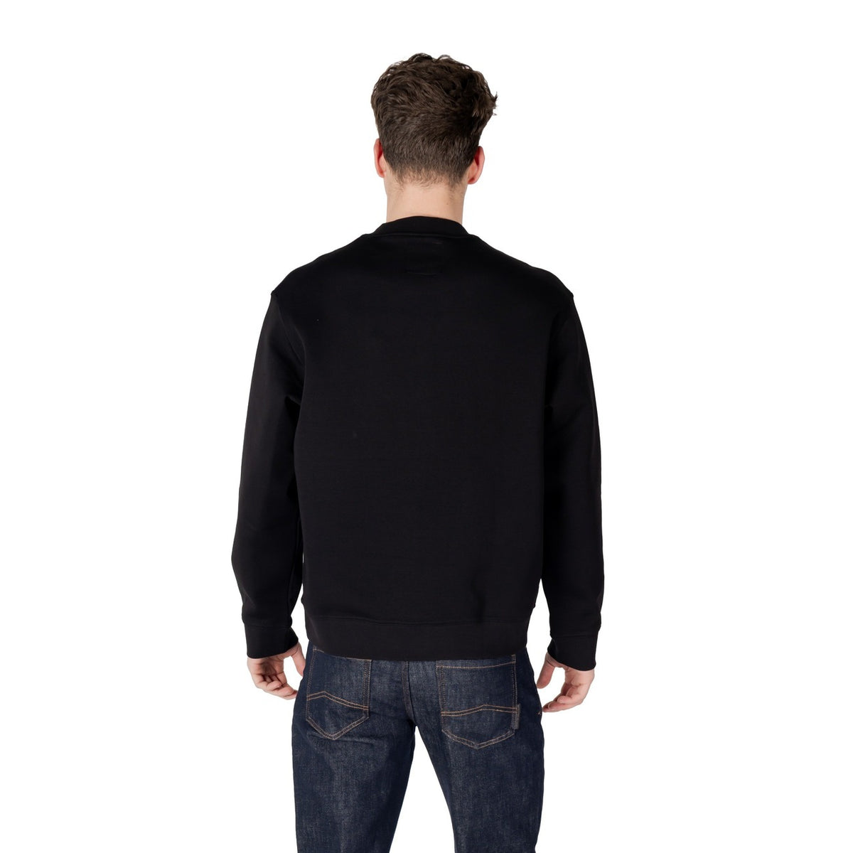 Sweat col rond Armani Exchange homme noir de dos, dos uni sans inscription, bords-côtes à la taille