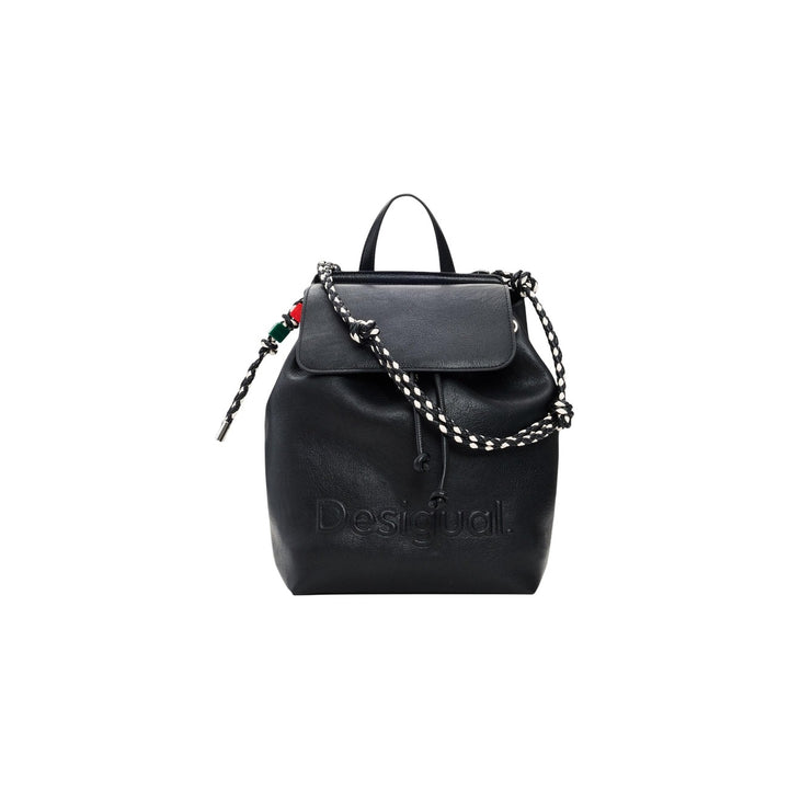 Image 1 : Sac convertible Desigual femme noir grainé avec logo gaufré et anse chaîne tressée — delvale