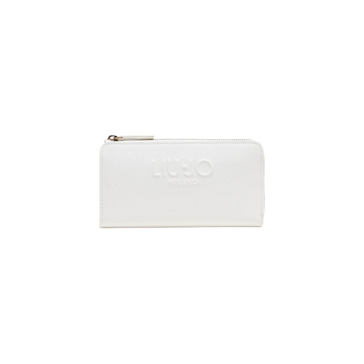 Image 1 : Portefeuille Liu Jo femme blanc ivoire format complet, logo Milano embossé en relief sur la face avant et fermeture zippée dorée — Delvale