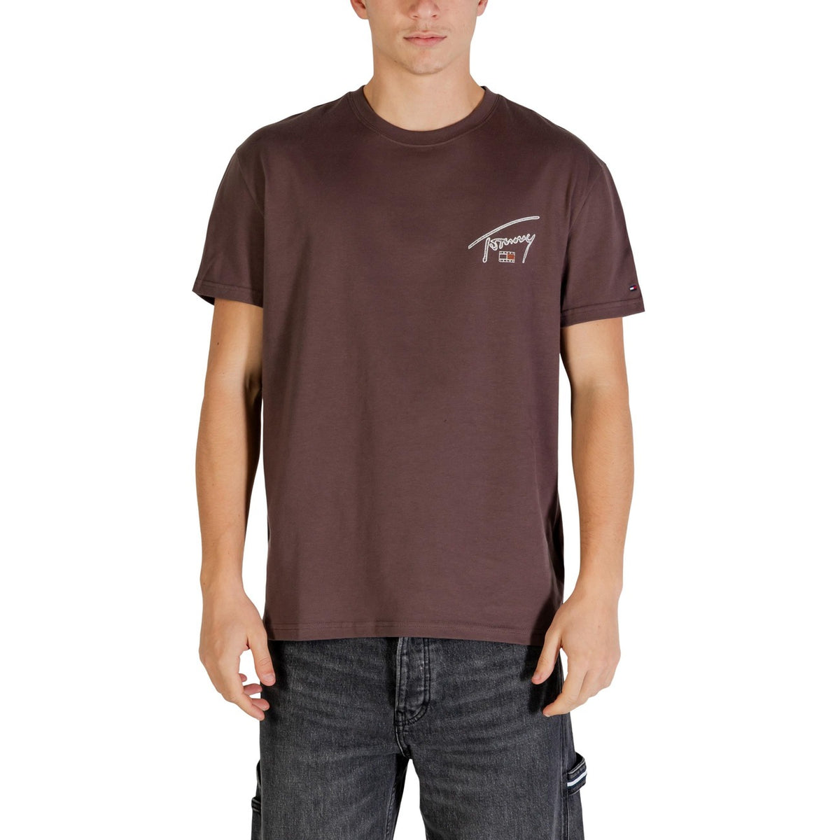 Image 3 : T-shirt homme marron Tommy Hilfiger Jeans, vue de dos avec logo — Delvale
