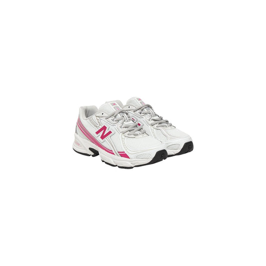 New Balance femme blanc fuchsia vue latérale — logo N sur flanc et semelle épaisse moulée