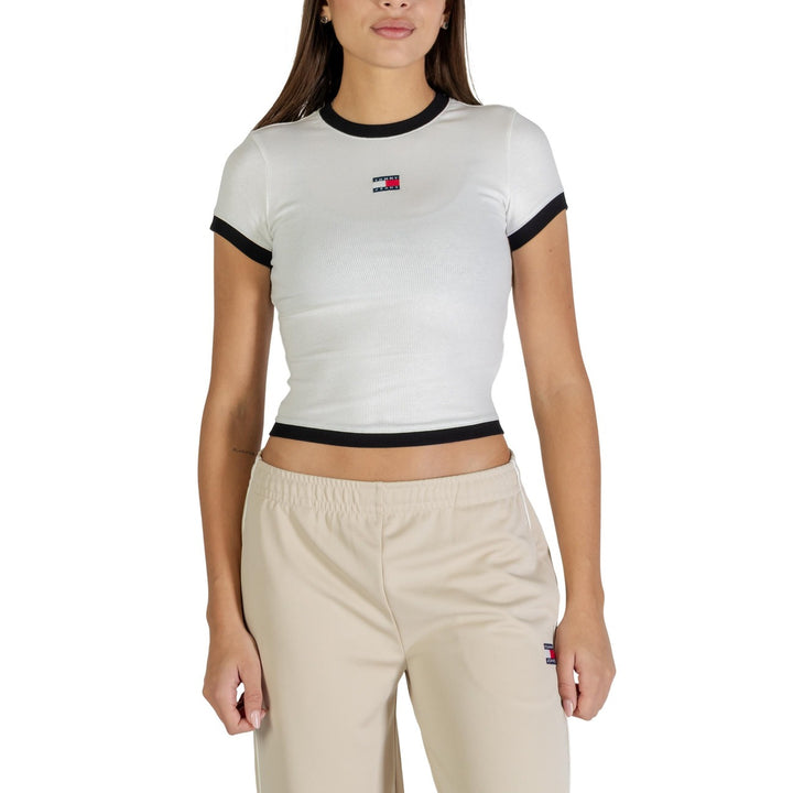 Image 1 : T-shirt blanc Tommy Hilfiger Jeans femme en coton bio, coupe moderne col rond — delvale