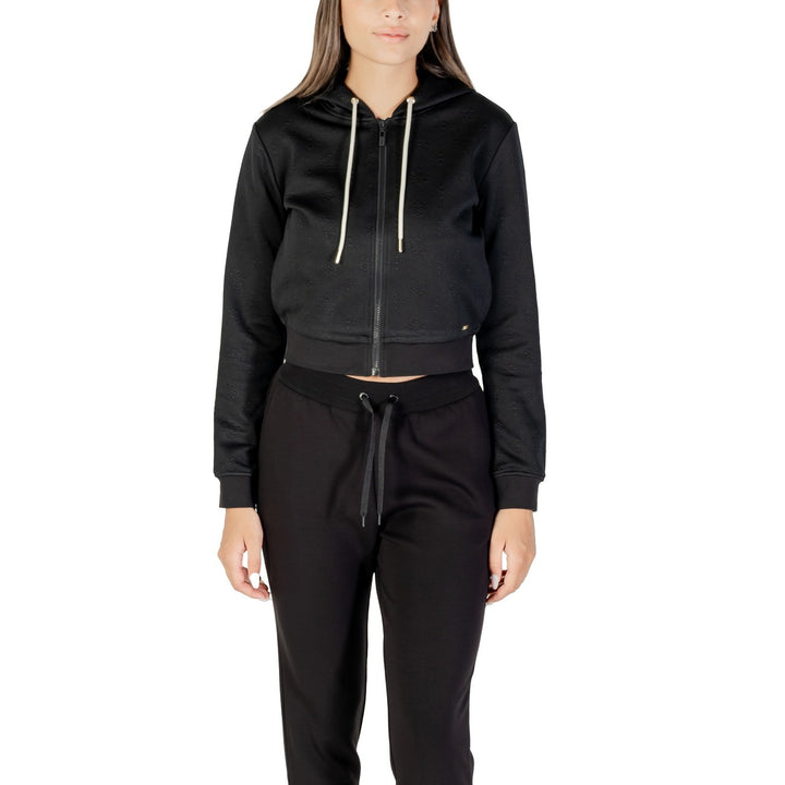 Image 1 : Sweat zippé crop Guess Active femme noir avec monogramme relief et capuche — delvale