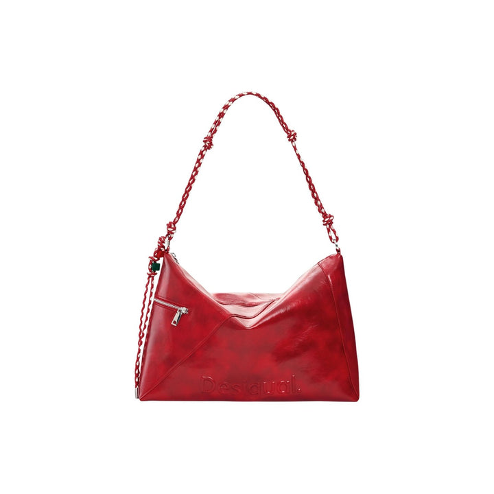 Image 1 : Sac à main Desigual rouge verni forme trapèze avec anse chaîne tressée dorée — delvale