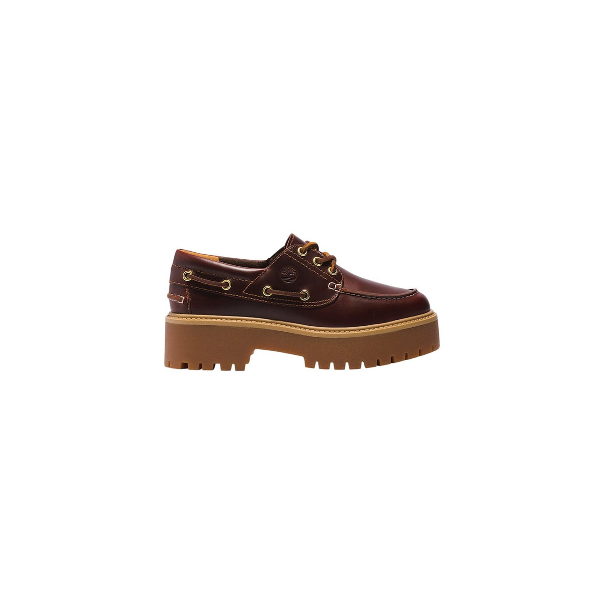Image 1 : Derbies Timberland femme bordeaux en cuir avec lacets, vue de profil — Delvale