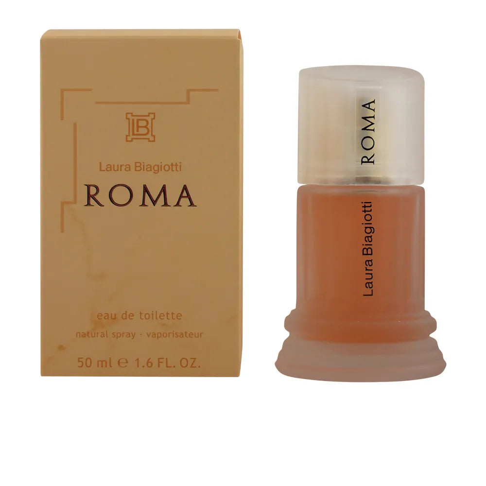 Laura Biagiotti Roma EDT femme 50ml flacon et coffret doré vue de face — Delvale
