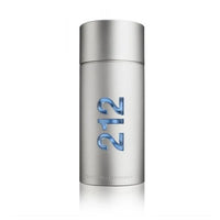 Flacon Carolina Herrera 212 Men Eau de Toilette Homme cylindrique argenté mat inscription gravée bas, vue de face