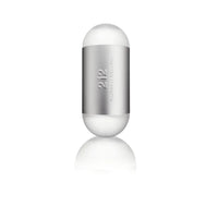 Flacon Carolina Herrera 212 Woman Eau de Toilette Femme 100ml capsule ovale blanc laiteux bandeau argenté brossé avec reflet, vue de face
