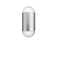 Flacon Carolina Herrera 212 Men Eau de Toilette Homme capsule ovale blanc et métal brossé argenté inscription en relief, vue de face