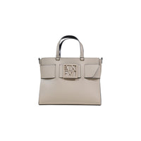 Image 1 : Sac à main Armani Exchange femme beige en similicuir lisse avec plaque AX ajourée en façade, vue de face — Delvale