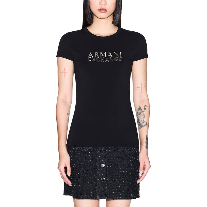 Image 1 : T-shirt femme Armani Exchange noir manches courtes col rond coupe moderne — delvale