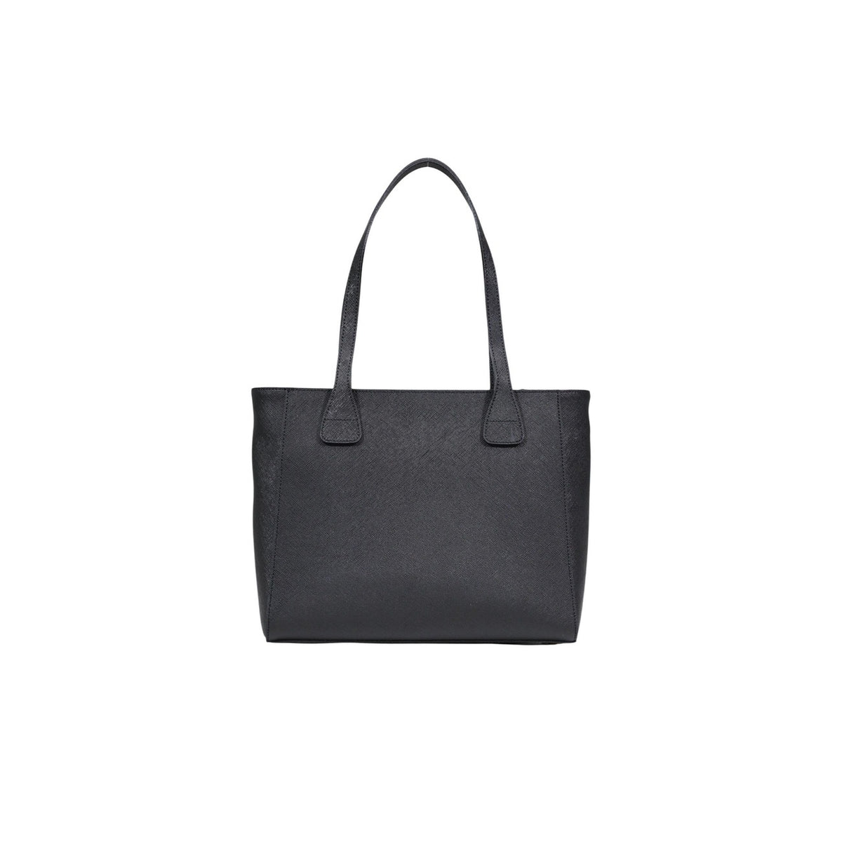 Image 3 : Vue trois quarts du tote bag Alviero Martini Prima Classe noir saffiano, bandeau géographique iconique et structure cabas 39x25x13 cm — Delvale
