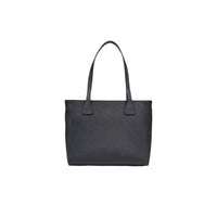 Image 3 : Vue trois quarts du tote bag Alviero Martini Prima Classe noir saffiano, bandeau géographique iconique et structure cabas 39x25x13 cm — Delvale