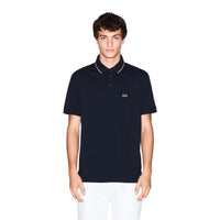 Polo Armani Exchange homme marine piqué liseré blanc logo AX — vue de face portée — Delvale