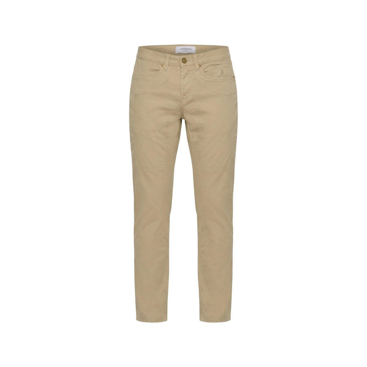 Image 3 : Détail fermeture zip et bouton doré du pantalon chino Jeckerson homme beige — Delvale