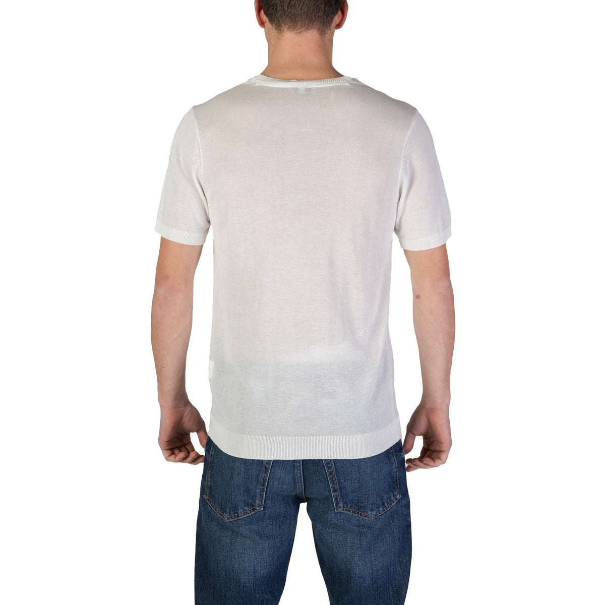 Image 2 : T-shirt maille légère Fashion Brand homme, finitions côtelées col et bas, coupe ajustée, coloris blanc — Delvale