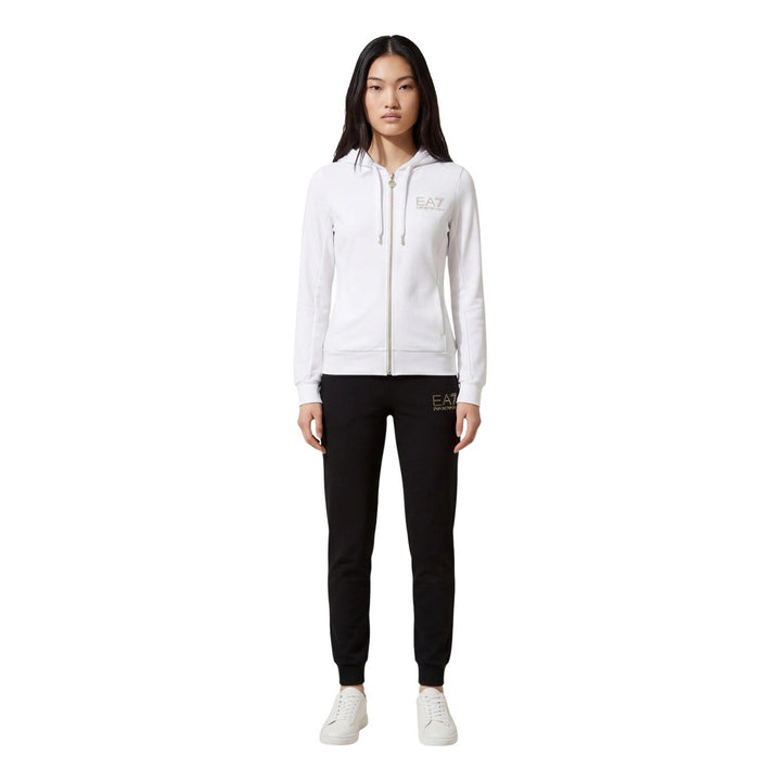 Image 1 : Survêtement EA7 femme blanc avec capuche et fermeture éclair, vue de face — Delvale
