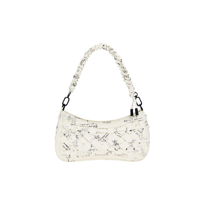 Image 1 : Sac baguette Desigual femme ivoire imprimé manuscrit avec anse perlée et lanières tressées — delvale
