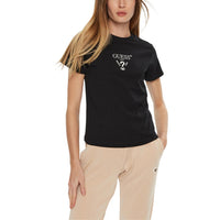 Image 1 : T-shirt Guess noir femme col rond manches courtes vue de face — delvale