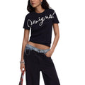 Desigual T-shirt Femme Noir Col Rond Manches Courtes