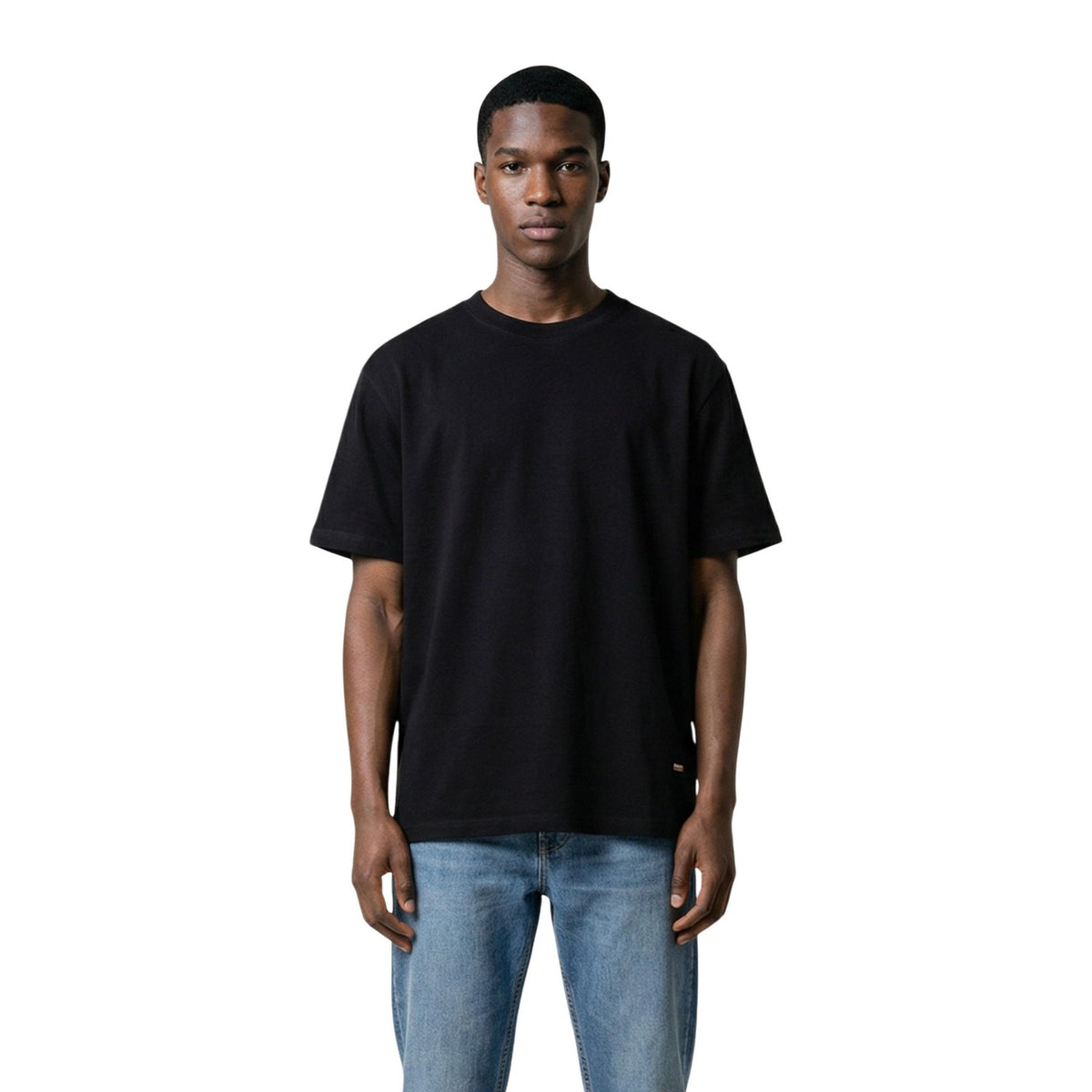 Image 1 : T-shirt homme Gianni Lupo noir col rond manches courtes, vue de face — delvale