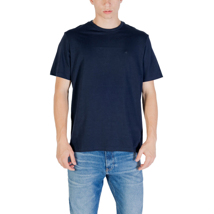 Image 1 : T-shirt Calvin Klein Jeans homme bleu col rond manches courtes en coton — Delvale
