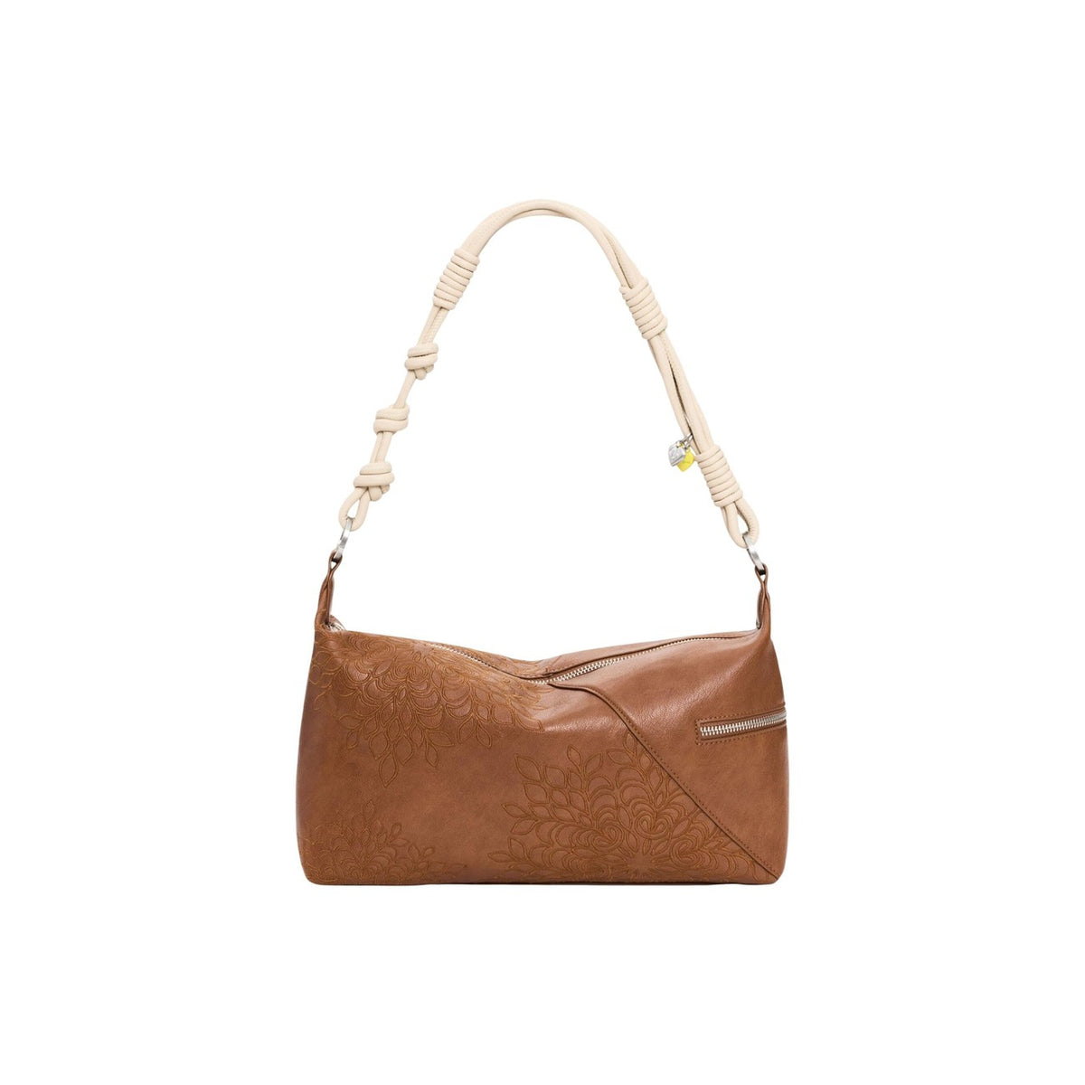 Image 1 : Sac à main Desigual femme camel à motifs floraux gaufrés avec silhouette origami et anse corde écrue — delvale