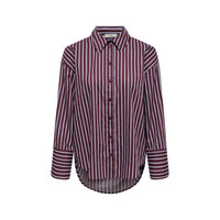 Image 1 : Chemise femme Jacqueline De Yong bordeaux à rayures avec manches longues et col rond — Delvale
