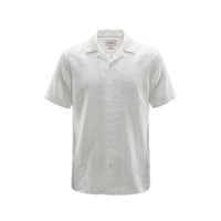 Image 2 : Chemise lin blanc Gianni Lupo col en V portée avec un jean brut sombre, coupe droite décontractée — Delvale