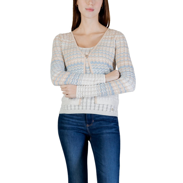 Image 1 : Cardigan Guess femme beige à col V avec détails lurex et manches longues — delvale