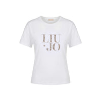 Image 2 : Détail du logo Liu Jo en micro-strass dorés formant un cœur sur t-shirt blanc femme — Delvale