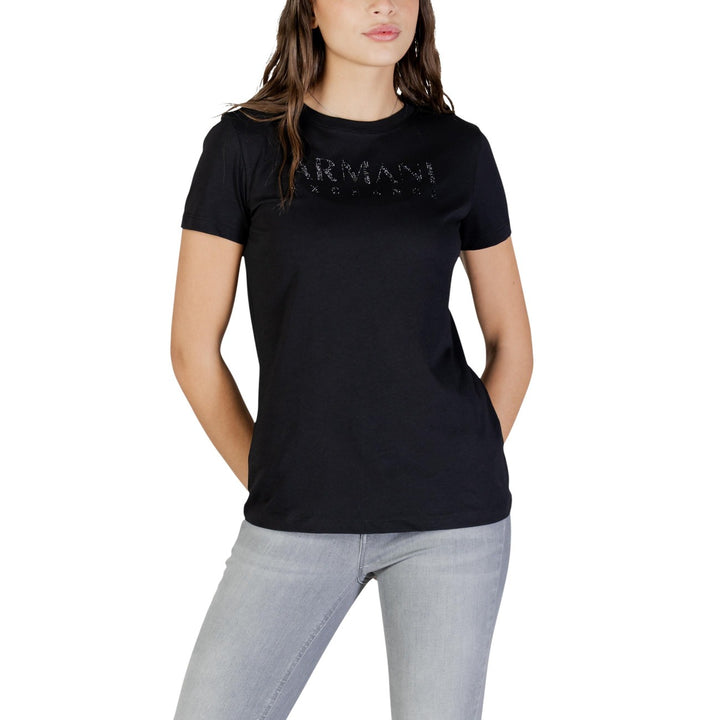 Image 1 : T-shirt noir Armani Exchange pour femme avec manches courtes et col rond — delvale
