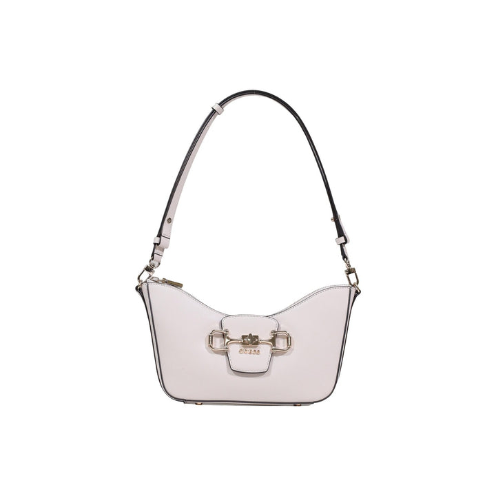 Image 1 : Sac à main Guess femme baguette blanc cassé avec fermeture twist cadenas doré et bandoulière réglable, vue de face — Delvale