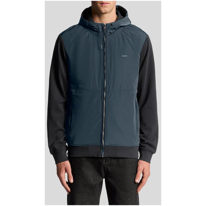 Image 1 : Sweat zippé à capuche Lyle & Scott homme bleu avec manches contrastantes bimatière — Delvale