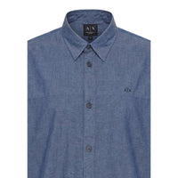Image 5 : Logo AX brodé discret sur la poche poitrine de la chemise Armani Exchange homme bleu indigo — Delvale