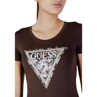 Image 2 : Détail imprimé t-shirt Guess marron pour femme col rond — delvale