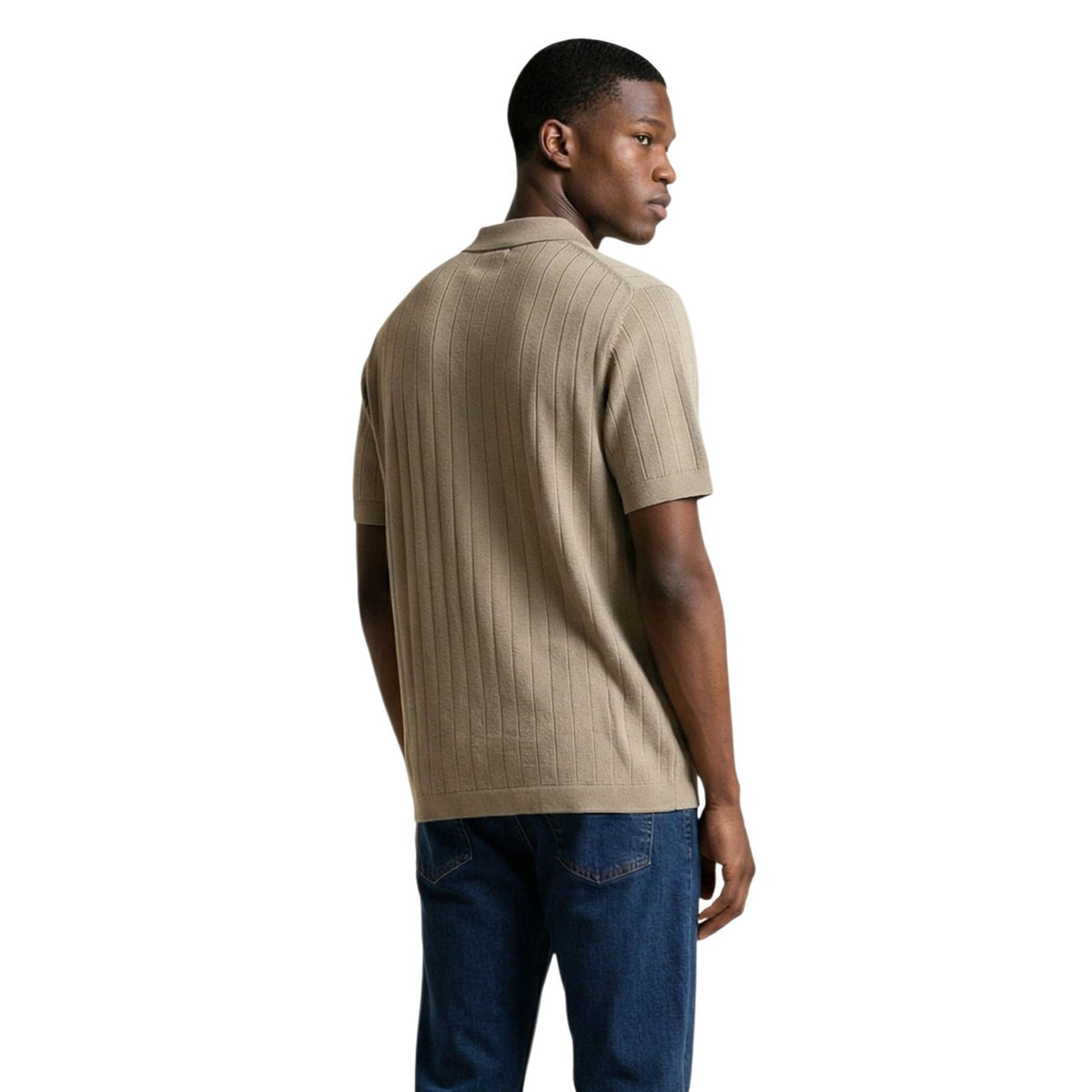 Polo Armani Exchange homme beige – vue de dos, coupe ajustée coton