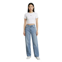 Image 2 : T-shirt Calvin Klein Jeans femme beige col rond manches courtes vue de dos — delvale