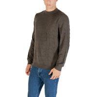 Image 4 : Vue latérale du pull Armani Exchange homme jacquard kaki, bord-côte poignet et bas visible — Delvale