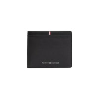 Image 1 : Portefeuille homme Tommy Hilfiger en cuir noir, vue de face avec logo et bande tricolore signature — Delvale