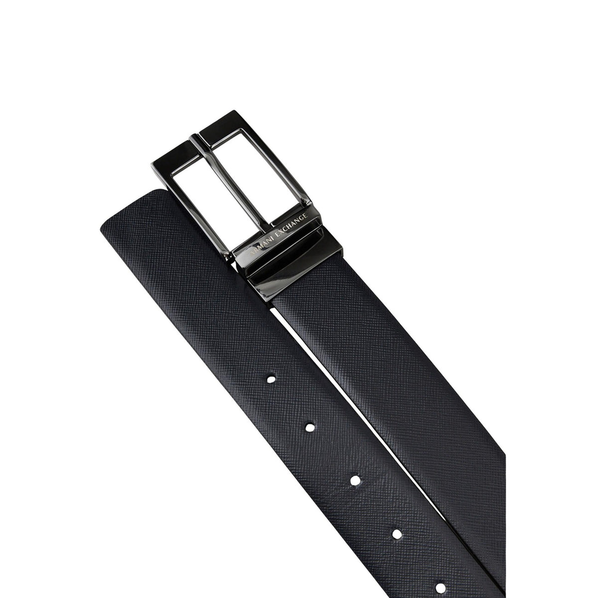 Image 5 : Ceinture Armani Exchange homme bleu marine posée à plat, vue d'ensemble de la longueur et de la finition — Delvale