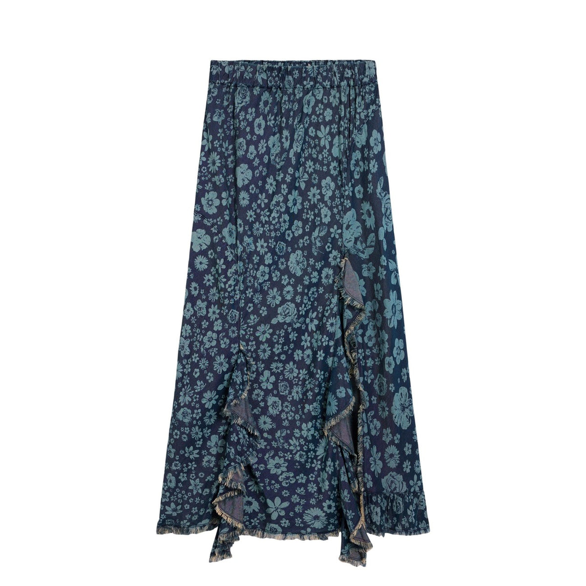Image 3 : Jupe Desigual femme bleue portée, coupe fluide en lyocell naturel — delvale