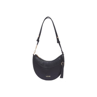Image 1 : Sac hobo Liu Jo femme noir en forme demi-lune, bandoulière réglable et pompon doré latéral, logo doré en façade — Delvale