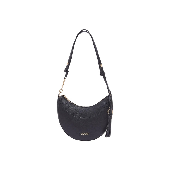 Image 1 : Sac hobo Liu Jo femme noir en forme demi-lune, bandoulière réglable et pompon doré latéral, logo doré en façade — Delvale