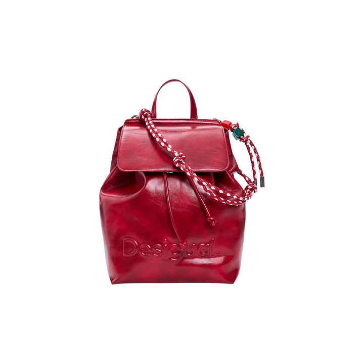Image 1 : Sac à dos Desigual rouge verni avec logo gaufré et anses corde tressée — delvale