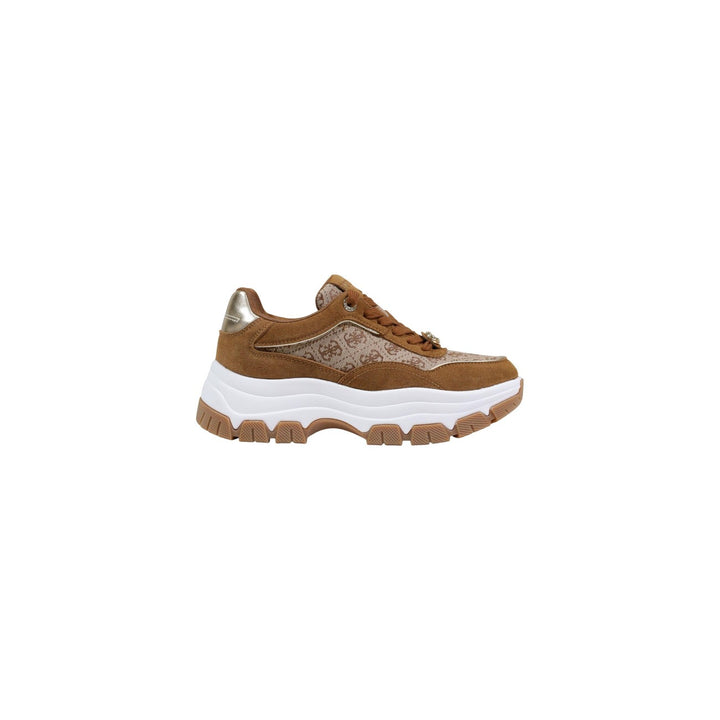 Image 1 : Baskets femme Guess marron avec plateforme et lacets, vue de profil — delvale