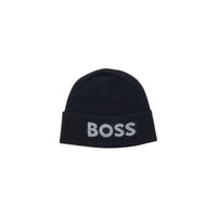Bonnet Boss homme noir logo brodé vue de face — mélange laine polyamide viscose Ref. 50548777