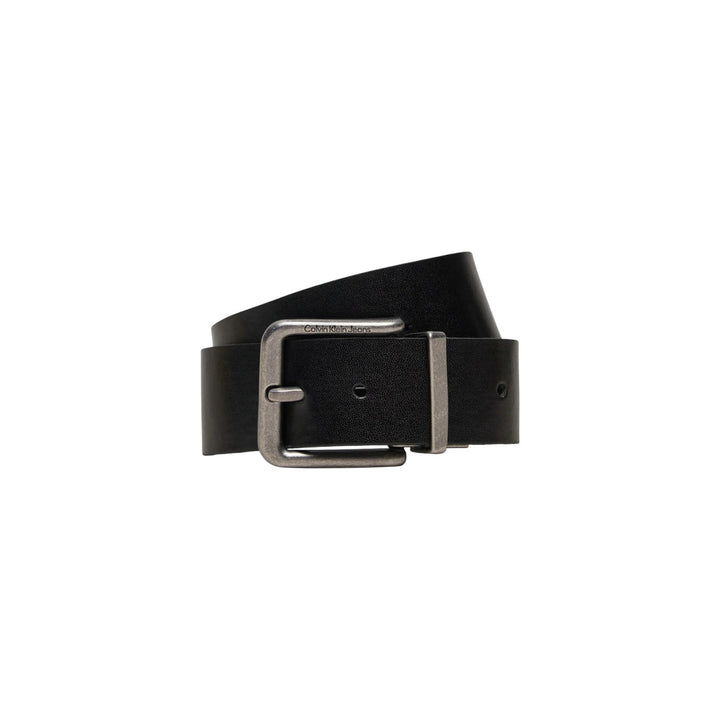 Image 1 : Ceinture Calvin Klein homme en cuir noir avec boucle argentée — Delvale
