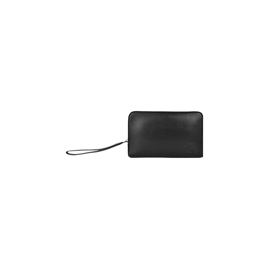 Image 1 : Pochette Calvin Klein homme en cuir noir avec monogramme CK gaufré et dragonne — Delvale
