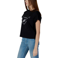 Image 3 : Détail de l'imprimé graphique Guess California LA Stars avec ornements strass scintillants sur fond noir — Delvale